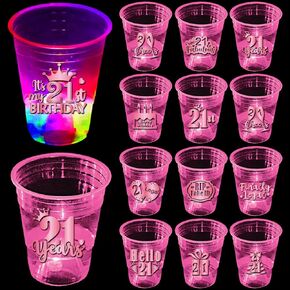 24 PCS Glow Pink 21st Birthday Party Cups ، Happy 21 Stird Cups لها ، حفلة عيد ميلاد وردية للزخارف القانونية أخيرًا ، ديكورات عيد ميلاد سعيد ، وأخيراً 21 كوبًا (16 أوقية)