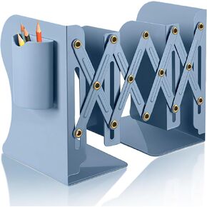 Bookends القابلة للتعديل - Sky Blue - 19 بوصة 2 مقسمات شديدة الدعامة حاملات المعادن - رف تخزين الكتب ، حامل ملف مجلة منظم للمكتب - Bookends للمكتب المكتب School School School