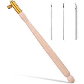 Tambour Embroidery Micro Crochet Hook Wood Handle with 3 Needles Tambour Crochet Hooks Embroidery Kit Beads Latch Beaded Needle French Drum Hooks for Sequin Beading Knitting DIY Sewing