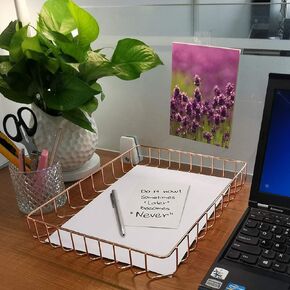 صينية مكتب ، منظم صينية رسائل معدنية سلكية ، مقاس 12.2 "x9.5" x1.9 "، الذهب الوردي