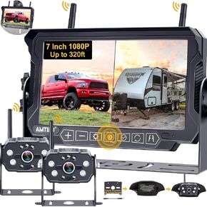 AMTIFO RV Backup Camera Wireless HD 1080P Trailer Bluetooth Rear View Cam System Touch Key 7'' DVR Monitor Split Screen 4 Channels for Truck Camper Adapter for Furrion Pre-Wired RVs A7 in Saudi Arabia