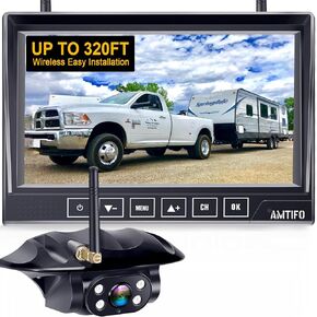 AMTIFO RV Backup Camera Wireless HD 1080P Trailer Bluetooth Rear View Cam System Touch Key 7'' DVR Monitor Split Screen 4 Channels for Truck Camper Adapter for Furrion Pre-Wired RVs A7