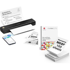 Phomemo M08E Portable Printers & 100 Sheets Folded 8.5" x 11" Thermal Printer Paper, Bluetooth Inkless Thermal Printer Compatible with iPhone, Android Phone, Laptop for Office Car Home Use