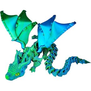 3D Printed Dragon 16" Articulated Flying Dragon with Movable Wings and Vivid Eyes 3D Printed Toys Gradient Color Blue-Green