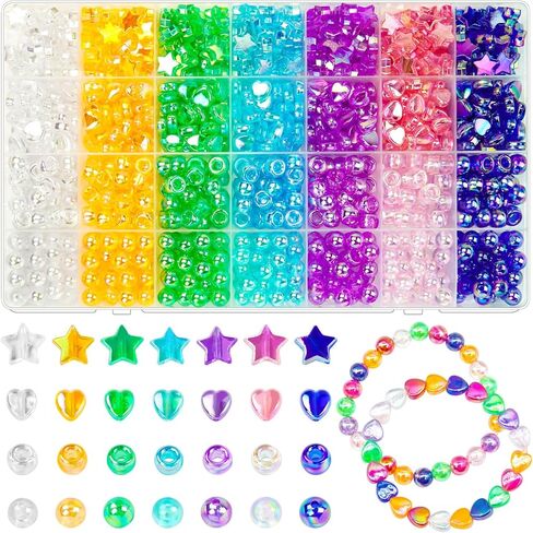 1200 Pcs Acrylic Candy Heart Star Beads Round Smile Face Kandi Beads, Assorted Bracelet Pastel Bead Cute Kawaii Fun Beads for DIY Craft Jewelry Making Phone Lanyard Earring Bracelet in Kuwait