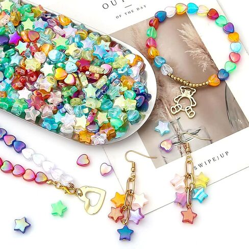 1200 Pcs Acrylic Candy Heart Star Beads Round Smile Face Kandi Beads, Assorted Bracelet Pastel Bead Cute Kawaii Fun Beads for DIY Craft Jewelry Making Phone Lanyard Earring Bracelet in Kuwait