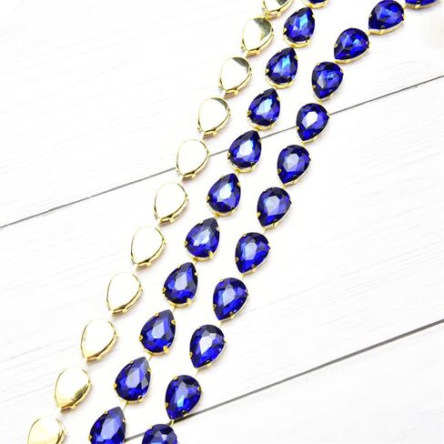 1 Yard Bling Rhinestone Trim Chain, Shiny Crystal Rhinestone Applique, Diamond Fringe Trim Chain Crafts for Personalized DIY Decoration, Clothing Accessories, Wedding, Party (Blue Zircon) in Saudi Arabia