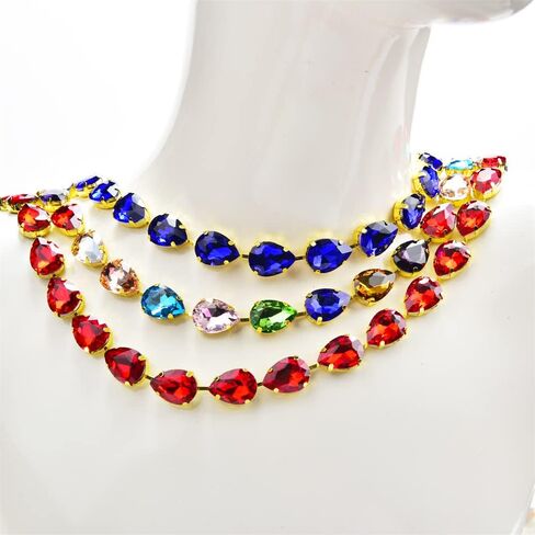 1 Yard Bling Rhinestone Trim Chain, Shiny Crystal Rhinestone Applique, Diamond Fringe Trim Chain Crafts for Personalized DIY Decoration, Clothing Accessories, Wedding, Party (Blue Zircon) in Kuwait