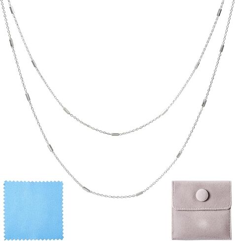 Pandahall 1M 925 Sterling Silver Cable Chains Unwelded Silver Jewelry Chains Tube Bar Link Chains for Permanent Choker Necklace Jewelry Making with Polishing Clothe & Velvet Bags in Kuwait