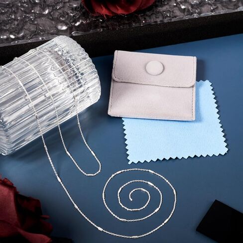 Pandahall 1M 925 Sterling Silver Cable Chains Unwelded Silver Jewelry Chains Tube Bar Link Chains for Permanent Choker Necklace Jewelry Making with Polishing Clothe & Velvet Bags in Kuwait