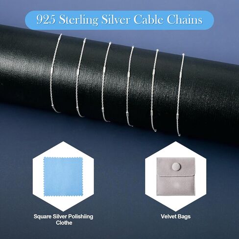 Pandahall 1M 925 Sterling Silver Cable Chains Unwelded Silver Jewelry Chains Tube Bar Link Chains for Permanent Choker Necklace Jewelry Making with Polishing Clothe & Velvet Bags in Kuwait