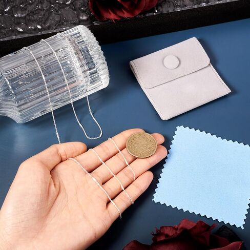 Pandahall 1M 925 Sterling Silver Cable Chains Unwelded Silver Jewelry Chains Tube Bar Link Chains for Permanent Choker Necklace Jewelry Making with Polishing Clothe & Velvet Bags in Kuwait