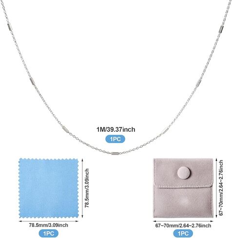 Pandahall 1M 925 Sterling Silver Cable Chains Unwelded Silver Jewelry Chains Tube Bar Link Chains for Permanent Choker Necklace Jewelry Making with Polishing Clothe & Velvet Bags in Kuwait