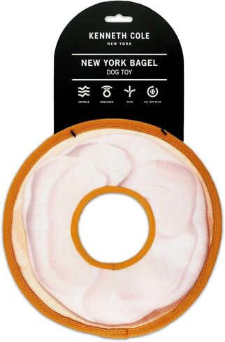Kenneth Cole Stuffing-Free Durable New York Bagel Dog Toy – Chew-Resistant Nylon, Squeaker, Crinkle, and All-Day Play in Kuwait