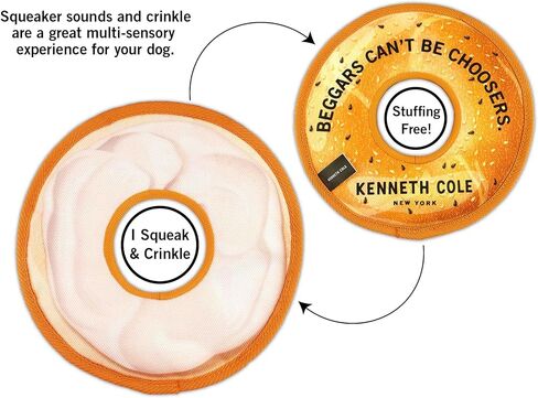 Kenneth Cole Stuffing-Free Durable New York Bagel Dog Toy – Chew-Resistant Nylon, Squeaker, Crinkle, and All-Day Play in Kuwait