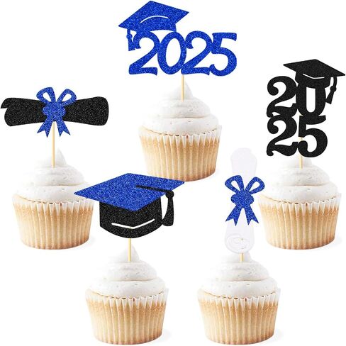 30 Pcs Graduation Cupcake Topper Graduation Cap Diplima We Are Proud of You Class of 2025 I'm Done Theme Cake Decorations for College University High School Party Supplies Glitter Décor(Red) in Kuwait