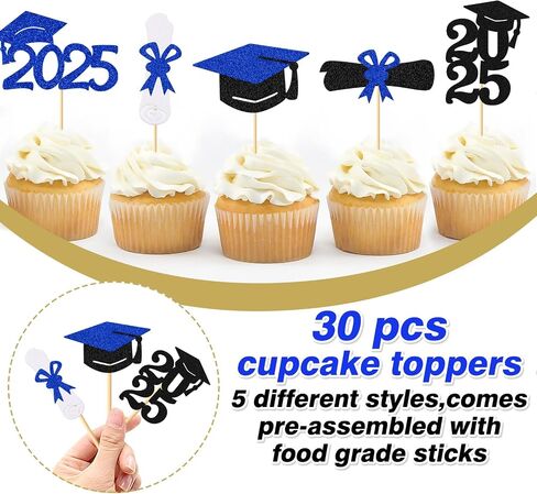 30 Pcs Graduation Cupcake Topper Graduation Cap Diplima We Are Proud of You Class of 2025 I'm Done Theme Cake Decorations for College University High School Party Supplies Glitter Décor(Red) in Kuwait