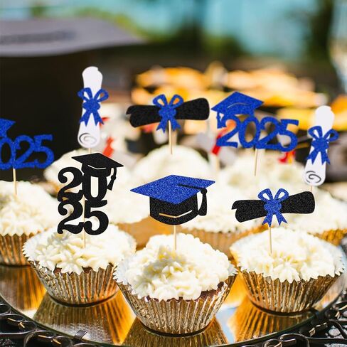 30 Pcs Graduation Cupcake Topper Graduation Cap Diplima We Are Proud of You Class of 2025 I'm Done Theme Cake Decorations for College University High School Party Supplies Glitter Décor(Red) in Kuwait