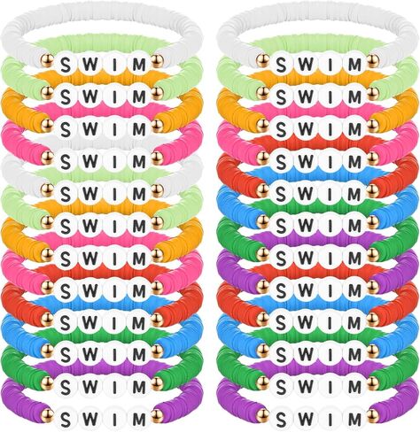 Tondiamo 24 Pack Polymer Clay Beaded Swim Bracelet Bulk Stretch Swim Bracelet for Swim Team Gift Blue Swim Lover Player Gift Valentine Party Charm Jewelry Bracelet Favor in Kuwait