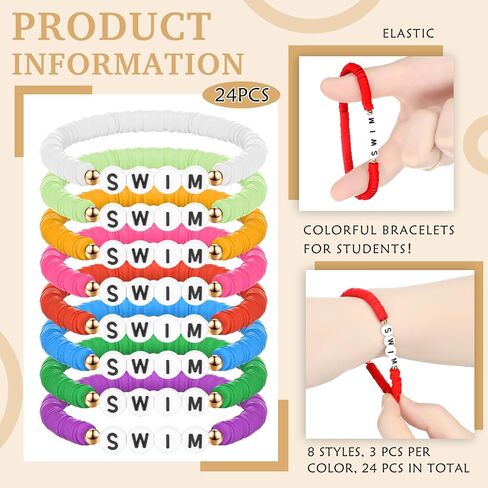 Tondiamo 24 Pack Polymer Clay Beaded Swim Bracelet Bulk Stretch Swim Bracelet for Swim Team Gift Blue Swim Lover Player Gift Valentine Party Charm Jewelry Bracelet Favor in Kuwait