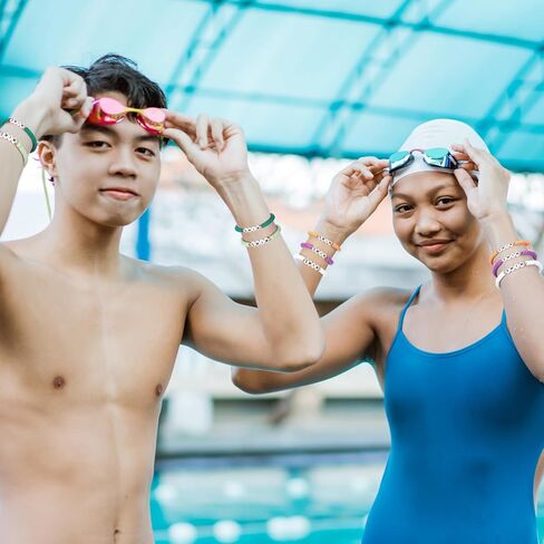 Tondiamo 24 Pack Polymer Clay Beaded Swim Bracelet Bulk Stretch Swim Bracelet for Swim Team Gift Blue Swim Lover Player Gift Valentine Party Charm Jewelry Bracelet Favor in Kuwait