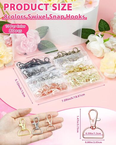 FIVEIZERO 80Pcs Swivel Clasp Hooks, 8 Colors Metal Swivel Snap Hooks, 25mm Keychain Clasps, Purse Hardware for Bag Making, Lanyard Clips, DIY Crafts, Swivel Clips for Keychains, Purses,Accessories in Saudi Arabia
