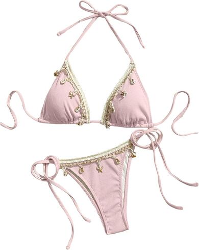Women's Shell Decoration Boho Bathing Suit Halter High Waist Summer Swimsuit Bikinis Set in Saudi Arabia