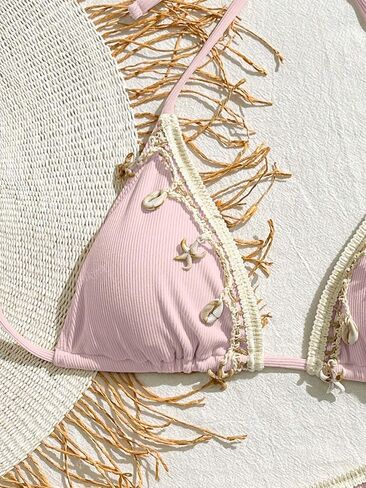 Women's Shell Decoration Boho Bathing Suit Halter High Waist Summer Swimsuit Bikinis Set in Saudi Arabia