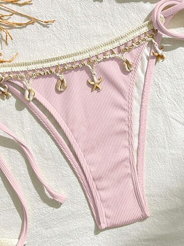 Women's Shell Decoration Boho Bathing Suit Halter High Waist Summer Swimsuit Bikinis Set in Saudi Arabia