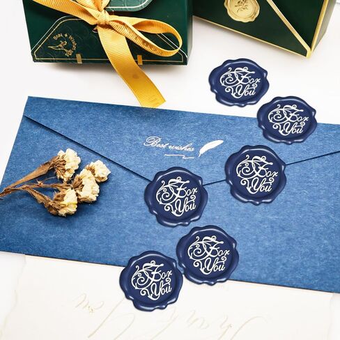 QINGNING Two Colors Plant Wax Seal Sticker 50Pcs Perfect for Wedding Invitations, Christmas, Gift Wrapping Stickers for Envelopes Seal Stamp Stickers Red and White (Copper-Gold) (Prussian Blue) in Saudi Arabia
