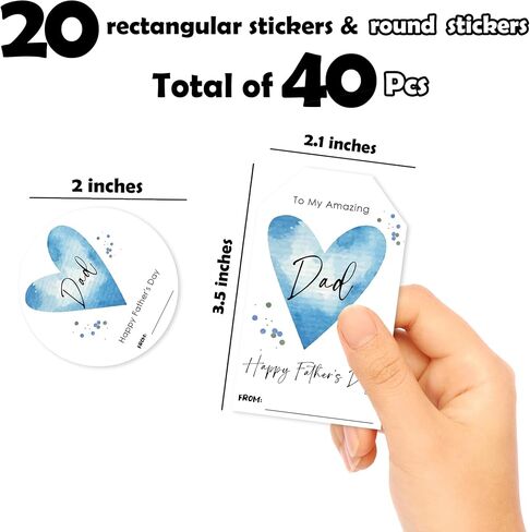40 Pcs Father's Day Labels Self-Adhesive Stickers-to My Amazing Dad-20Pcs Round Labels and 20 Rectangle Stickers for Father's Day, Greeting Card Envelope Seal-01 in Kuwait