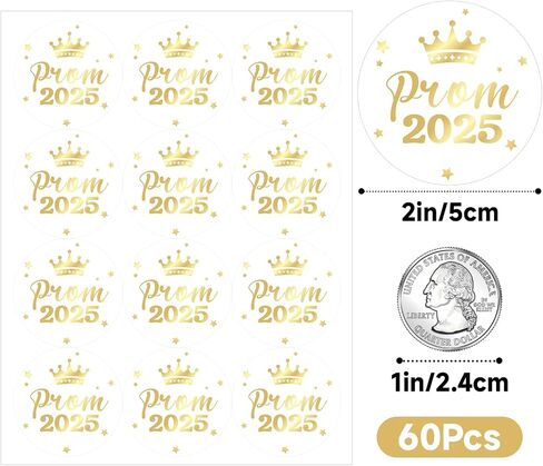 Anwyll Prom 2025 Stickers - Gold Prom Send Off Decoration 2025 60Pcs 2Inch Graduation Prom Sticker Self-Adhesive Prom Envelope Seal Label Sticker for Prom Season Night Party Favor Gift Wrap Invitation in Saudi Arabia