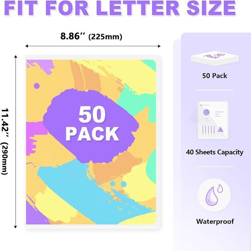 TOTIYEA 50 Pack Clear Folder ، مجلدات من النوع L البلاستيكي ، Clear Copy Safe Project Project Pocket ، Fits Letter Size 8.5x11 Paper ، شفاف in Kuwait