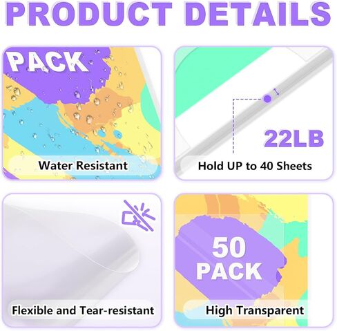 TOTIYEA 50 Pack Clear Folder ، مجلدات من النوع L البلاستيكي ، Clear Copy Safe Project Project Pocket ، Fits Letter Size 8.5x11 Paper ، شفاف in Kuwait
