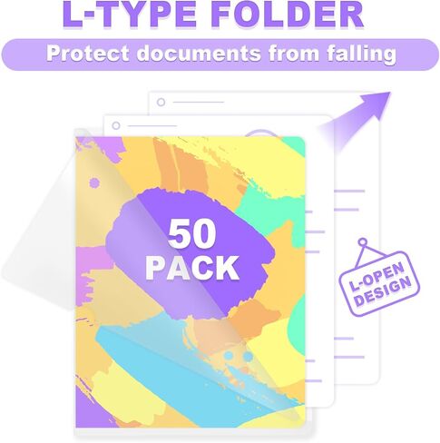 TOTIYEA 50 Pack Clear Folder ، مجلدات من النوع L البلاستيكي ، Clear Copy Safe Project Project Pocket ، Fits Letter Size 8.5x11 Paper ، شفاف in Kuwait