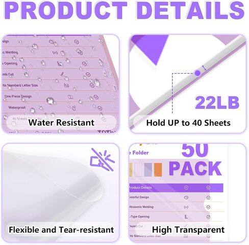 TOTIYEA 50 Pack Clear Folder ، مجلدات من النوع L البلاستيكي ، Clear Copy Safe Project Project Pocket ، Fits Letter Size 8.5x11 Paper ، شفاف in Kuwait