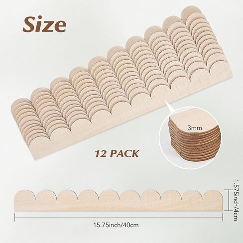 6 Pack Unfinished Scalloped Wood Border Trim, Scalloped Edge Decorative Wood Strips for Home DIY Crafts Wall Cabinet Shelf Door Window Frames Decor in Saudi Arabia