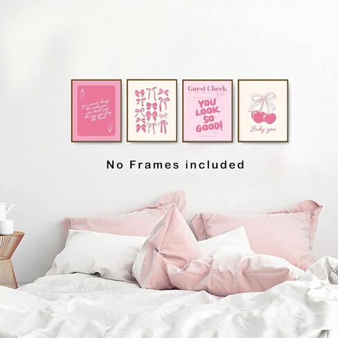 okaxscm Navy Coquette Trendy Preppy Wall Art Prints Set of 4, Coquette Room Decor, Preppy Room Decor Aesthetic, Blue Cherry Bow Wall Decor Posters for Girls Bedroom Dorm, 8x10 Unframed in Kuwait
