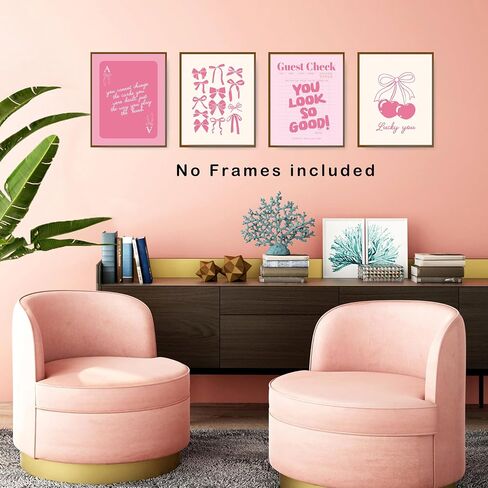 okaxscm Navy Coquette Trendy Preppy Wall Art Prints Set of 4, Coquette Room Decor, Preppy Room Decor Aesthetic, Blue Cherry Bow Wall Decor Posters for Girls Bedroom Dorm, 8x10 Unframed in Kuwait