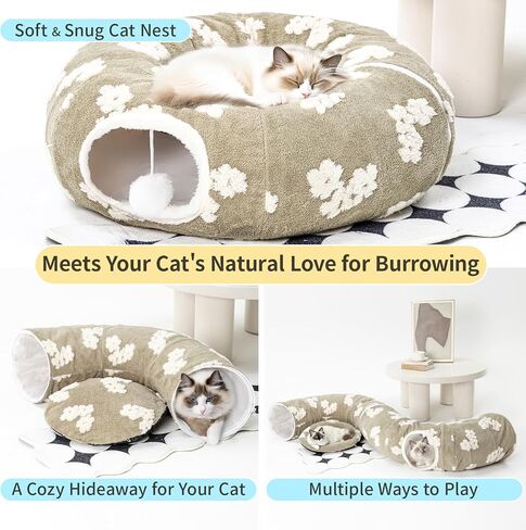 Cat Tunnel Bed with Soft Cushion, Cat Toys for Indoor Cats Enhance Bonding Between Pets and Owners, Encourage Exploration, and Satisfy Natural Instincts for Kittens, Dogs, and Rabbits in Kuwait