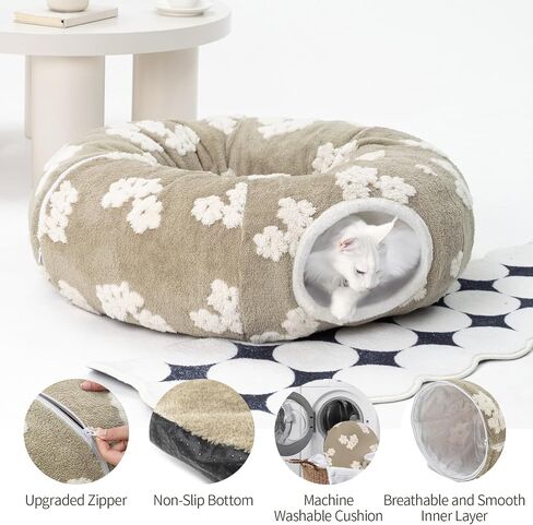 Cat Tunnel Bed with Soft Cushion, Cat Toys for Indoor Cats Enhance Bonding Between Pets and Owners, Encourage Exploration, and Satisfy Natural Instincts for Kittens, Dogs, and Rabbits in Kuwait