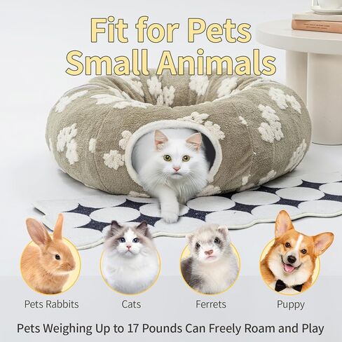 Cat Tunnel Bed with Soft Cushion, Cat Toys for Indoor Cats Enhance Bonding Between Pets and Owners, Encourage Exploration, and Satisfy Natural Instincts for Kittens, Dogs, and Rabbits in Kuwait