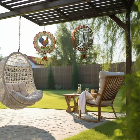Rooster Wind Spinner,Metal Wind Spinners for Outdoor,3D Double Sided Hanging Chicken Decor for Indoor,Outdoor,Unique Gifts for Women in Saudi Arabia
