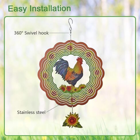 Rooster Wind Spinner,Metal Wind Spinners for Outdoor,3D Double Sided Hanging Chicken Decor for Indoor,Outdoor,Unique Gifts for Women in Saudi Arabia