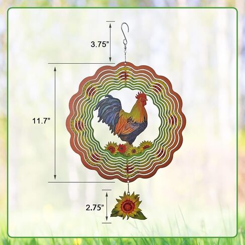 Rooster Wind Spinner,Metal Wind Spinners for Outdoor,3D Double Sided Hanging Chicken Decor for Indoor,Outdoor,Unique Gifts for Women in Saudi Arabia