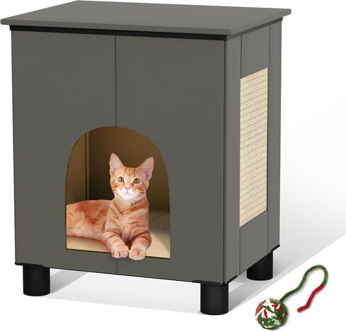 Cat House Indoor, Inside Cats Condo with Washable Plush Cushion, Large Area Cat Scratch Pad with Cat Ball Toy, Indoor Cat House & Condos for Large Cats and Puppy, Grey in Saudi Arabia