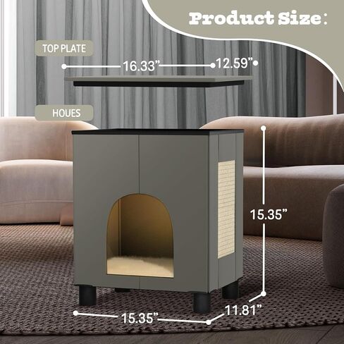 Cat House Indoor, Inside Cats Condo with Washable Plush Cushion, Large Area Cat Scratch Pad with Cat Ball Toy, Indoor Cat House & Condos for Large Cats and Puppy, Grey in Saudi Arabia
