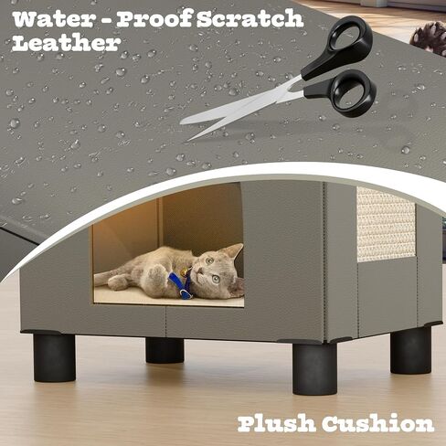 Cat House Indoor, Inside Cats Condo with Washable Plush Cushion, Large Area Cat Scratch Pad with Cat Ball Toy, Indoor Cat House & Condos for Large Cats and Puppy, Grey in Saudi Arabia