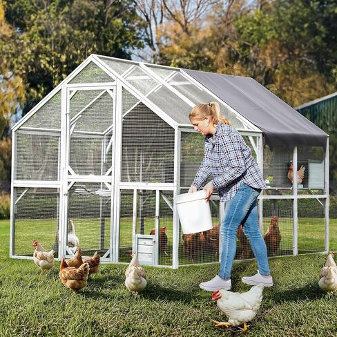 110'' Large Catio Outdoor Cat Enclosure,2 in 1 Cat Enclosure & Walk in Large Chicken Coop, Pet Cage Playpen with Weatherproof Roof, Multiple Platforms, Bouncy Bridges & Resting Houses White-1 in Saudi Arabia