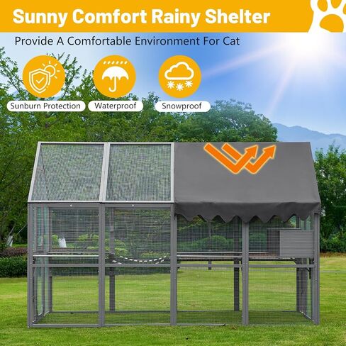 110'' Large Catio Outdoor Cat Enclosure,2 in 1 Cat Enclosure & Walk in Large Chicken Coop, Pet Cage Playpen with Weatherproof Roof, Multiple Platforms, Bouncy Bridges & Resting Houses White-1 in Saudi Arabia